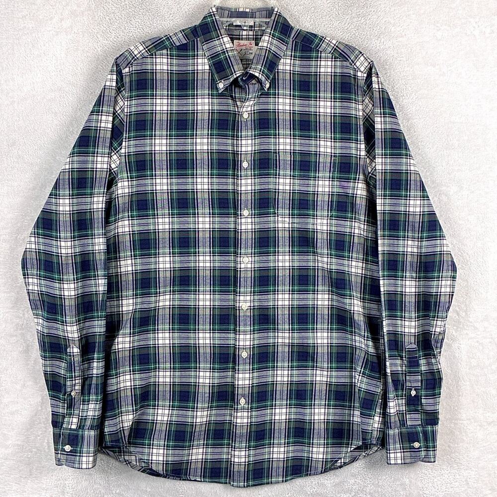 J.Crew Shirt Mens M Tall Navy Green Plaid Broken In Oxford Preppy Heritage OCBD